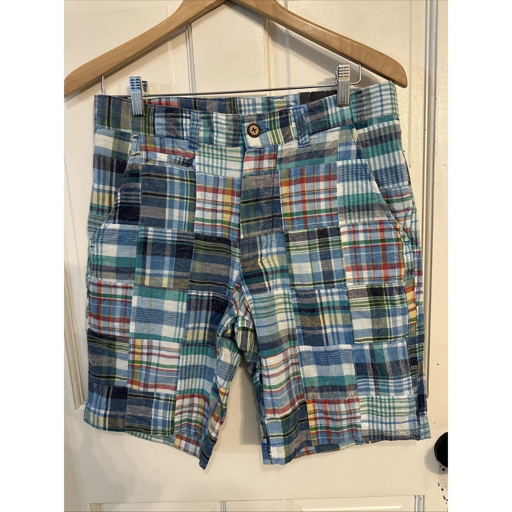 CHARLESTON THREADS NWT Madras Patchwork Shorts Men's Size 32 GOLF Blue